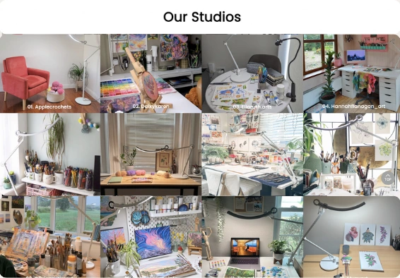 Campaign portfolio excerpt showing the Our Studios collage of participating artists’ workspaces.