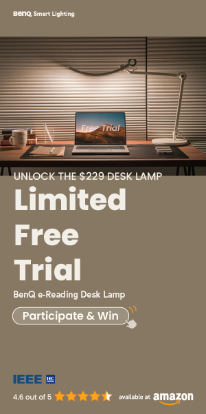 Original portrait Unlock the $229 Desk Lamp free-trial campaign advertisement.