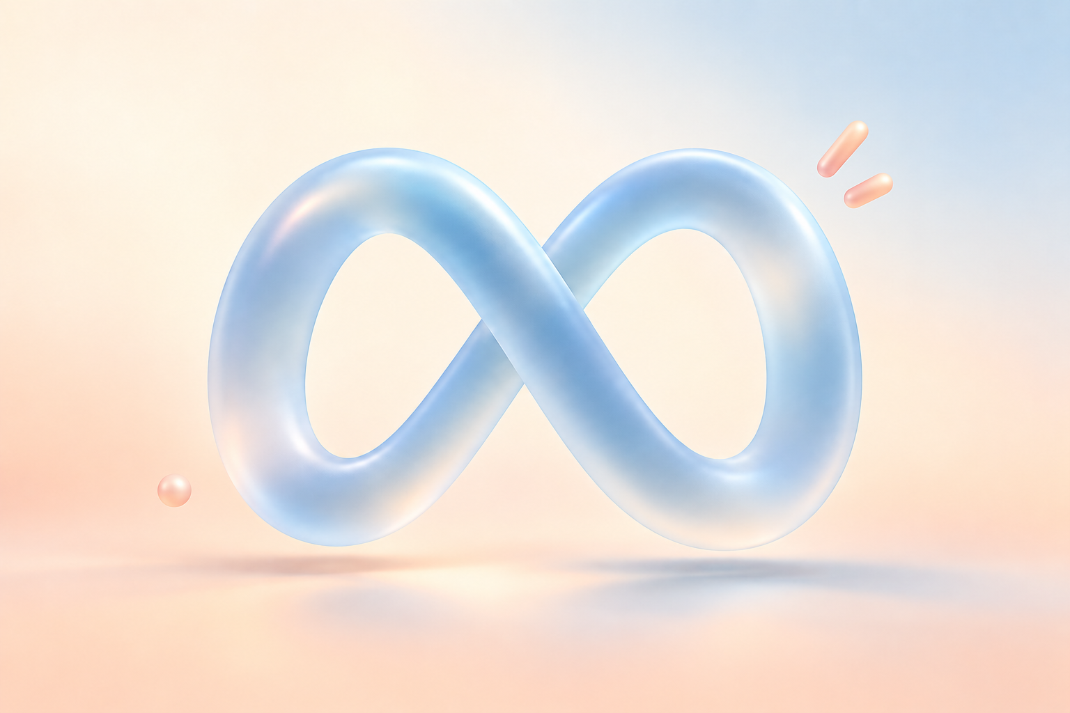 Pearlescent blue infinity symbol on a warm pastel background